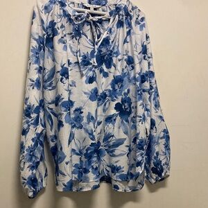 Counterparts White and Blue Floral Blouse